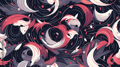 Ornamental Floral Twirl, Wave Background Texture, Vector, 