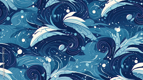 Ornamental Floral Twirl, Wave Background Texture, Vector, 