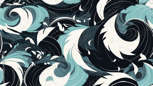 Ornamental Floral Twirl, Wave Background Texture, Vector, 
