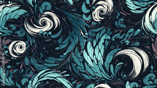 Ornamental Floral Twirl, Wave Background Texture, Vector, 