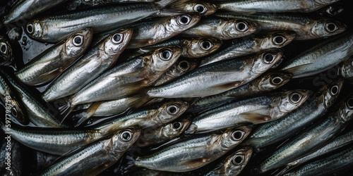 fresh and raw and healthy anchovies, top view, created with generative ai