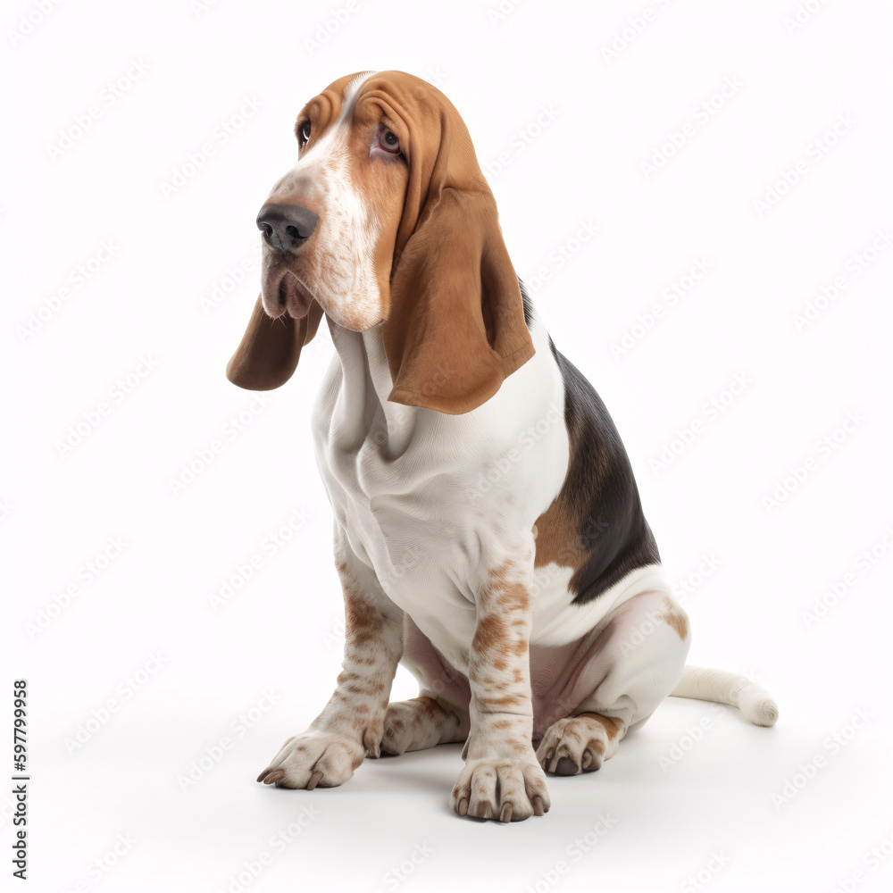 Basset Hound breed dog isolated on white background