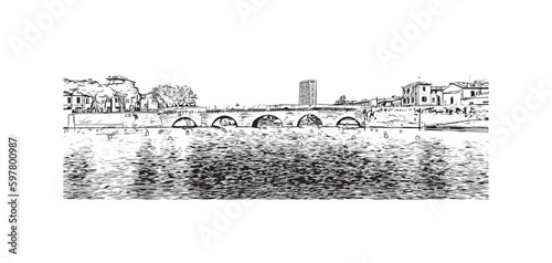 Obraz na płótnie Building view with landmark of Rimini is the city in Italy. Hand drawn sketch illustration in vector. w salonie