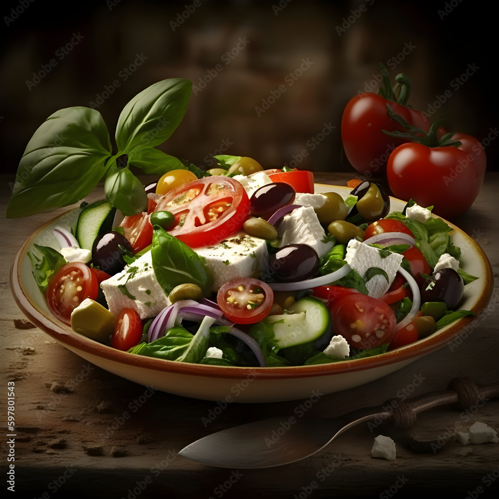 greek salad, salad, food,vegetable, dinner, diet,generative ai
