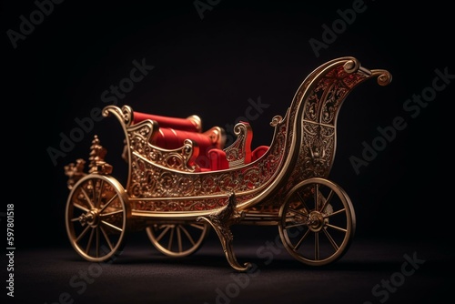 Isolated red and gold Santa sleigh for Christmas. Generative AI