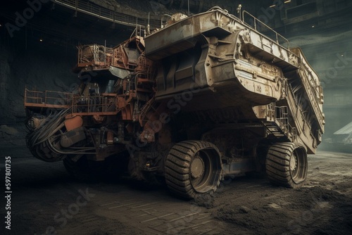 Large machinery at work in an open mine. Generative AI