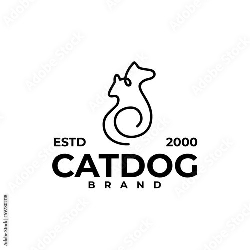 Outline cat and dog pet shop logo design