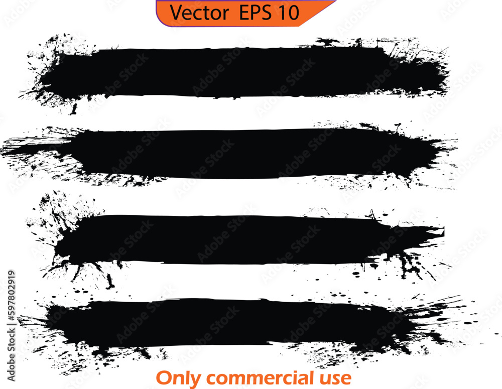 Black ink line, grunge brush strokes, Vector