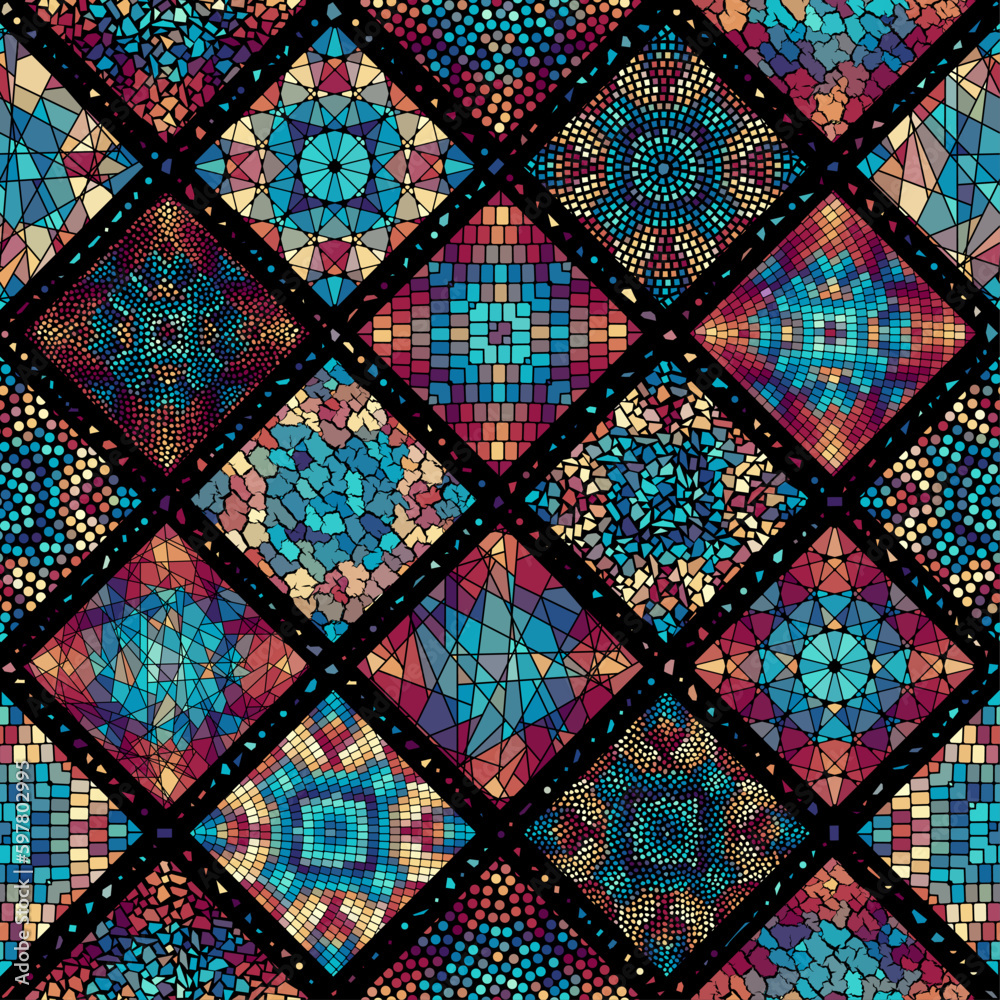 Vector seamless mosaic art pattern. Art background. Vector seamless mosaic art pattern. Art background.