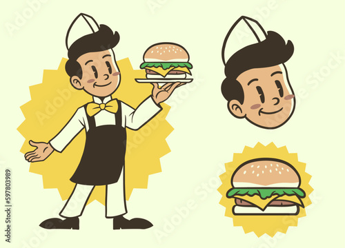 Mascot Character of Fast Food Seller in Retro Vintage Style