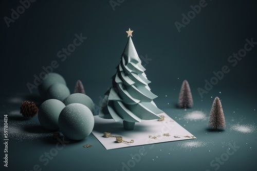 Stylish 3D Christmas greeting card with a modern minimalist design. Generative AI