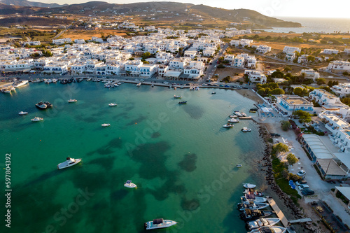 Aerial panorama view   of antiparos with the traditional white houses in cyclades , Greece. photo