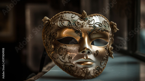 Beautiful venetian theatre mask with gold decorations isolated, generative ai © Gasspoll
