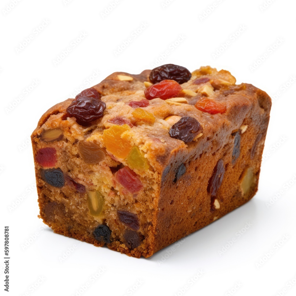 Fruitcake Isolated on White. Generative AI Fruitcake Isolated on White. Generative AI