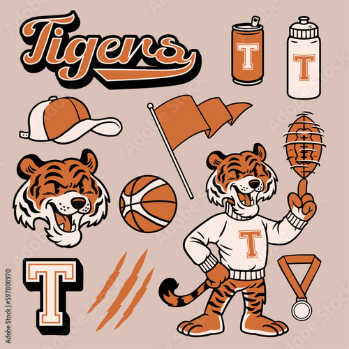 Tiger Mascot Design Object in Hand Drawn Style
