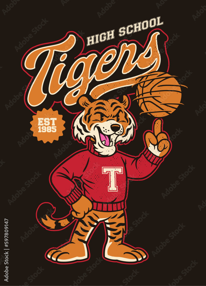Vintage Textured Shirt Design of Tiger Athletic Mascot