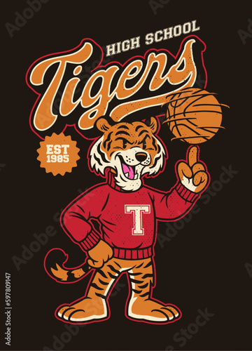 Vintage Textured Shirt Design of Tiger Athletic Mascot
