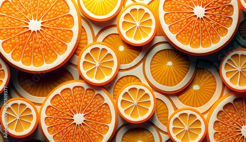 Playful pattern juicy oranges fruits. Generative AI.