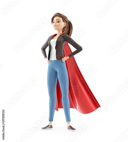 фотографія 3d cartoon woman standing with red cape