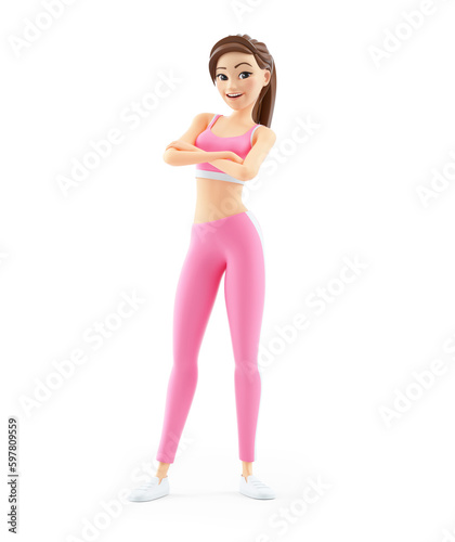 3d sporty woman arms crossed