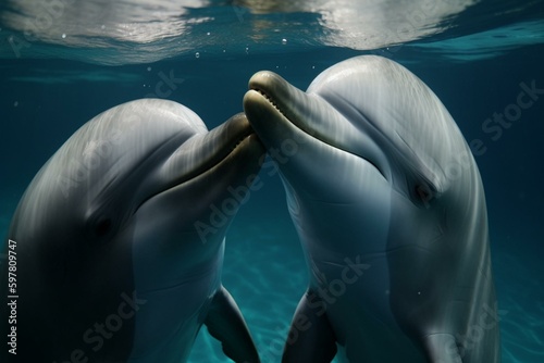 Two loving dolphins. Animals in love on Valentine's Day. Generative AI