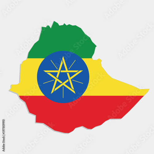 ethiopia map with flag on gray background