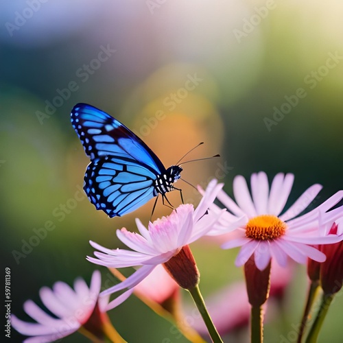 Colorful butterfly perched on a beautiful blooming flower  with the help of sunlight  Great for wallpapers  business  animal lovers  greeting cards  websites etc. Ai generated image