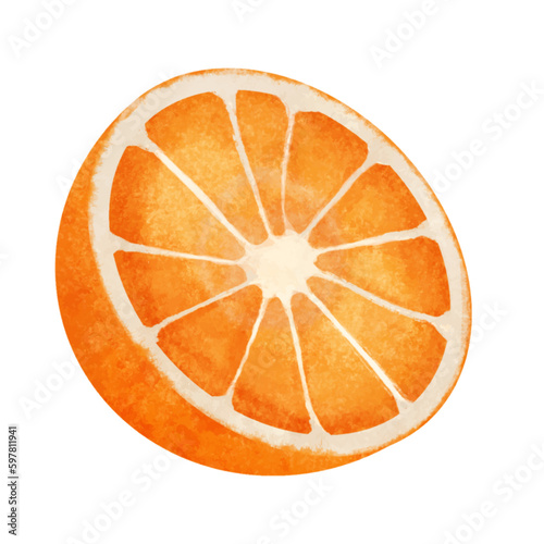 An orange image drawn by watercolor technique on a white background.