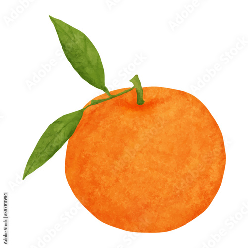 An orange image drawn by watercolor technique on a white background.