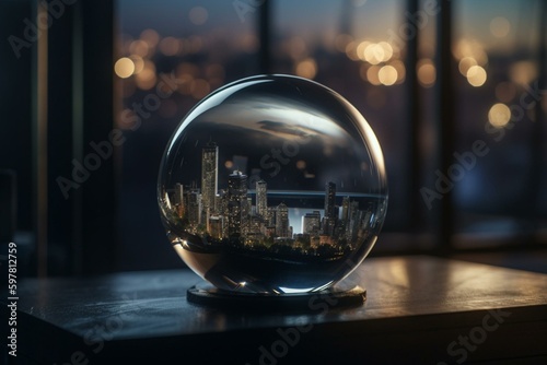 Cityscape in a bubble, in 8k res. Generative AI