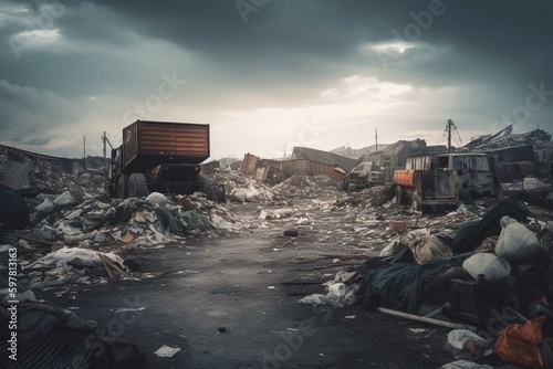 Waste dump yard with huge garbage container. Recycling idea. Generative AI