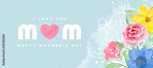 Happy mother's day background with beautiful watercolor flowers.Vector illustration.Banner, postcard, advertising material and more.