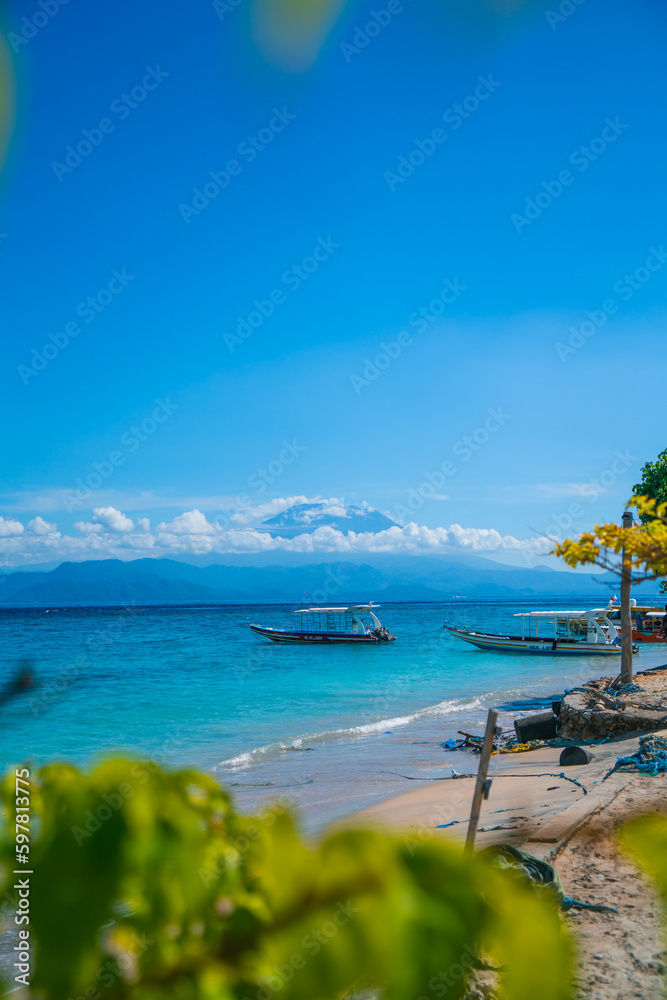 atardecer, bali, indonesia, playa, volcan, montaña, playa, verano, silueta, colores, nubes, agua, mar, playa, chica, cielo, asia, tailandia, gili, 