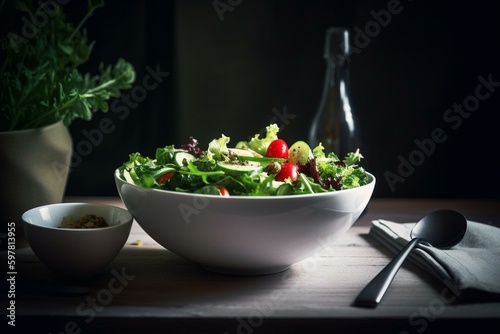 Bowl of organic green salad, vegetarian and vegan meal, diet and healthy food. Generative AI