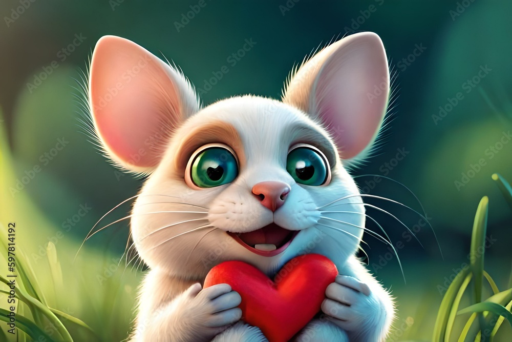 Charming mouse cartoon, Love illustration.  Generative AI