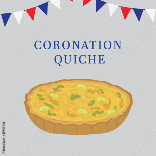 Coronation Quiche vector illustration with red white and blue bunting
