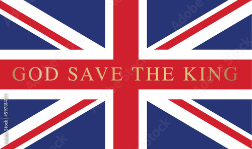 King Charles III God Save the King vector on a Union Flag background