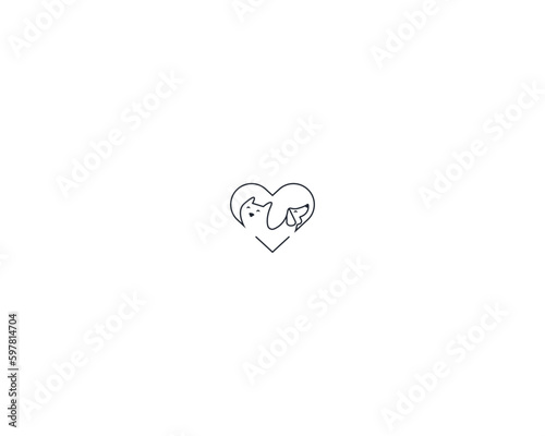 Dog and cat logo design template vector, line of pet logo design suitable for pet shop, store, cafe, business, hotel, veterinary clinic, Domestic animals vector illustration logotype, sign or symbol