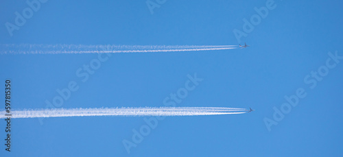two jet planes in the sky,double track in the sky