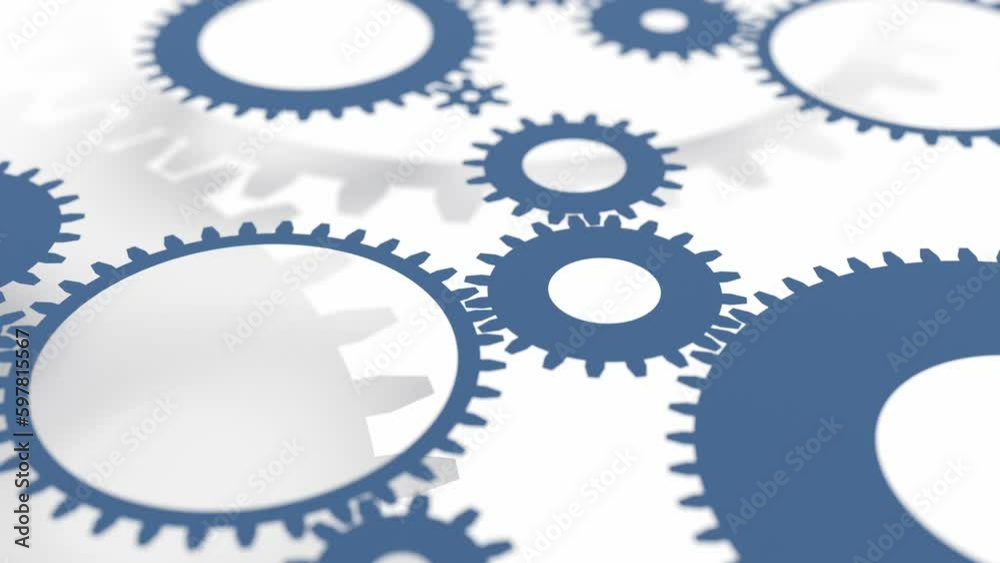 gears and cogs mechanism rotation 3d animation. can be used to represent an industrial or technology company, company workflow or clockwork efficiency