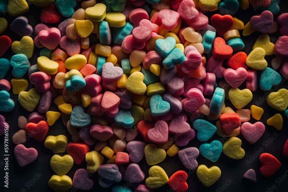 A plentiful amount of Valentine's Day candy hearts make up a love-filled background. Generative AI A plentiful amount of Valentine's Day candy hearts make up a love-filled background. Generative AI