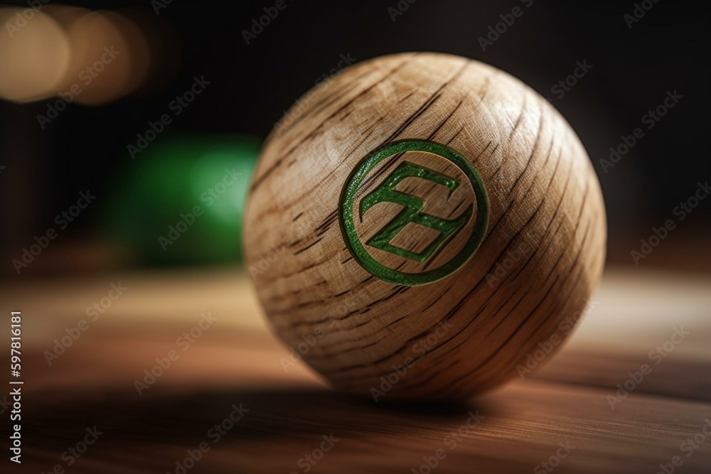 A wooden ball with a green ESG symbol for eco and environment theme. Generative AI