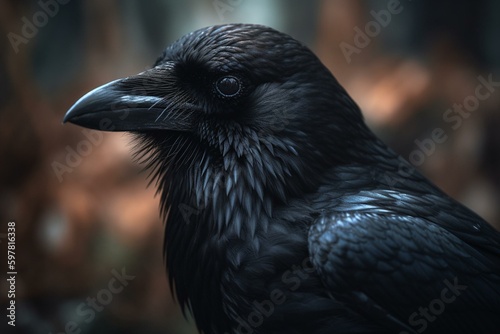 A black bird  likely a raven. Generative AI