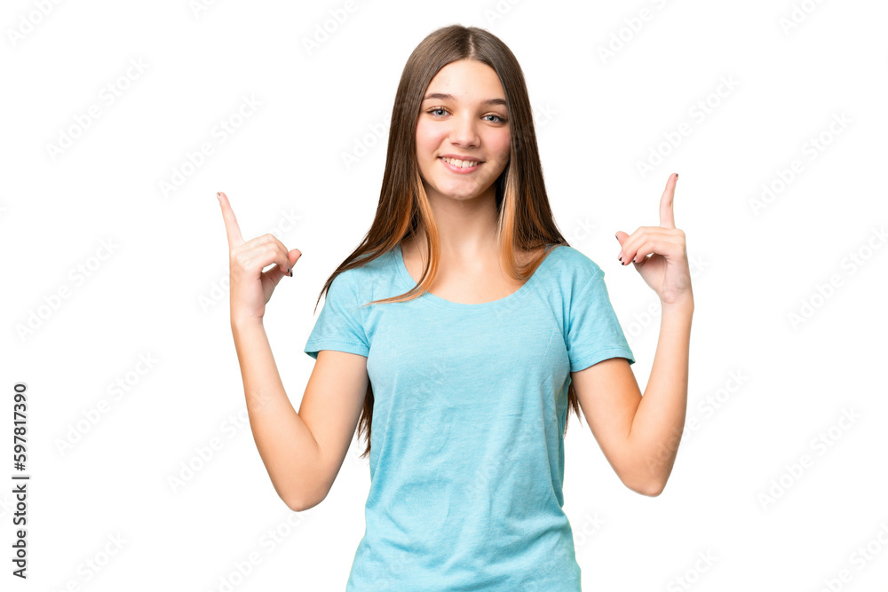 Teenager girl over isolated chroma key background pointing up a great idea Teenager girl over isolated chroma key background pointing up a great idea