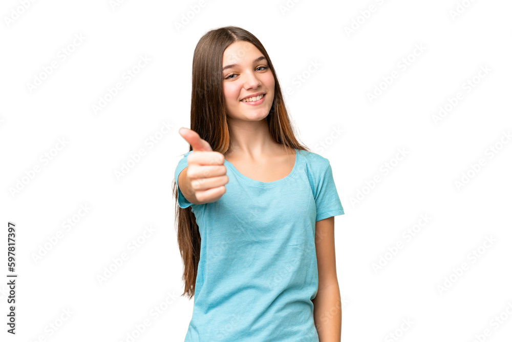 Teenager girl over isolated chroma key background with thumbs up because something good has happened Teenager girl over isolated chroma key background with thumbs up because something good has happened