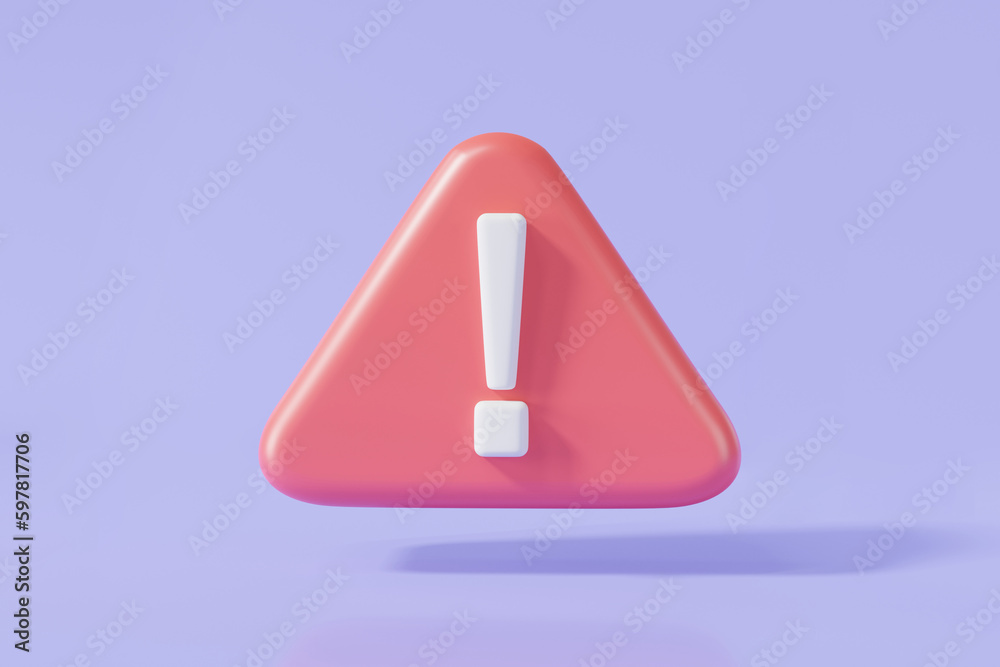 Red Triangle Warning Sign Isolated On Purple Background Danger Symbol
