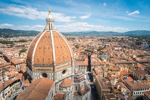 Aerial view of Florence. With Florence Duomo Cathedral. Basilica di Santa Maria del Fiore or Basilica of Saint Mary of the Flower photo