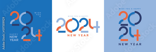Happy new year 2024 with modern typeface number and color. Set of 2024 new year square banner template
