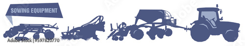 Agricultural machinery and agribusiness vector icons set. Farming and gardening equipment outline symbols set.