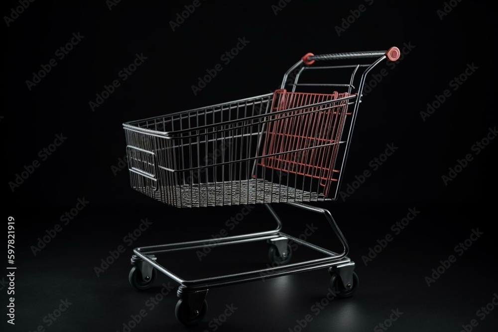 Shopping cart with nothing inside on gray background. Generative AI